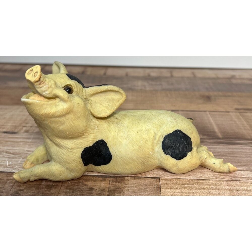 Vintage Ceramic Pig Figurine With Black Spots Lifelike Design Farmhouse Decor Co